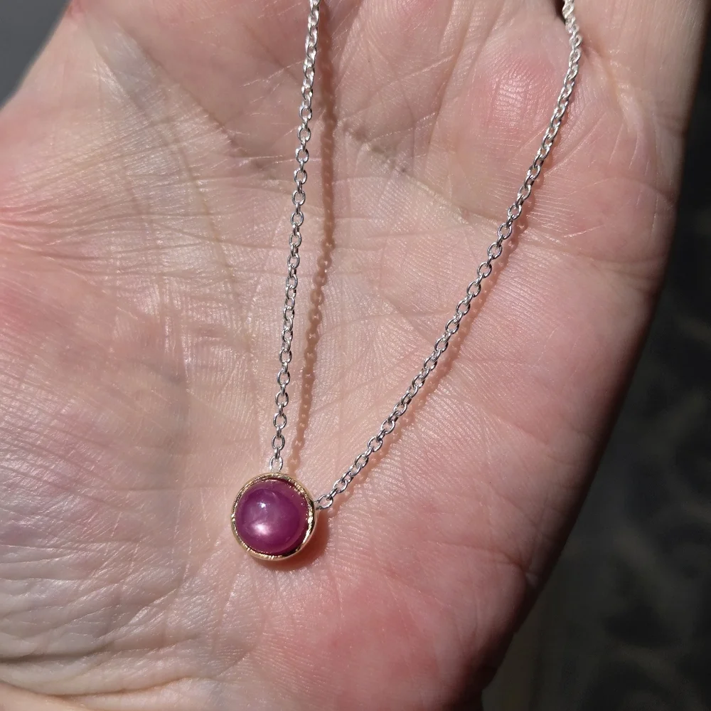 Pink Ruby 4k sterling & gold necklace - Picture 4 of 8